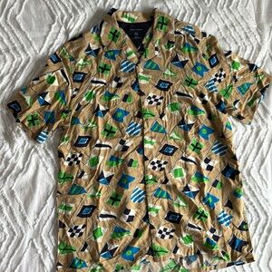 Tommy Hilfiger Men's Short Sleeve Camp Collar Button Shirt Nautical Flags